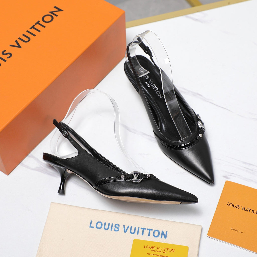 LV 6AM Slingback Pump 5cm Black Sheepskin 601544