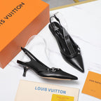 LV 6AM Slingback Pump 5cm Black Sheepskin 601544