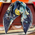 Square Scarf 90 CM Charcoal Blue Colorful Silk