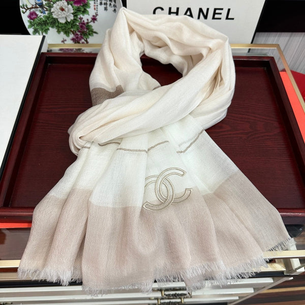 CC Scarf 200 CM In White Mix Light Brown Linen Fabric 423098