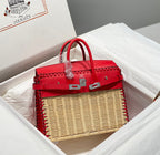 HM BIRKIN 25 CM PICNIC RED BAMBOO AND RATTAN