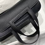 HALZAN 25 HANDLE BAG IN BLACK GRAINED CALFSKIN SILVER HARDWARE