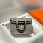 HALZAN 25 HANDLE BAG IN GREY GRAINED CALFSKIN
