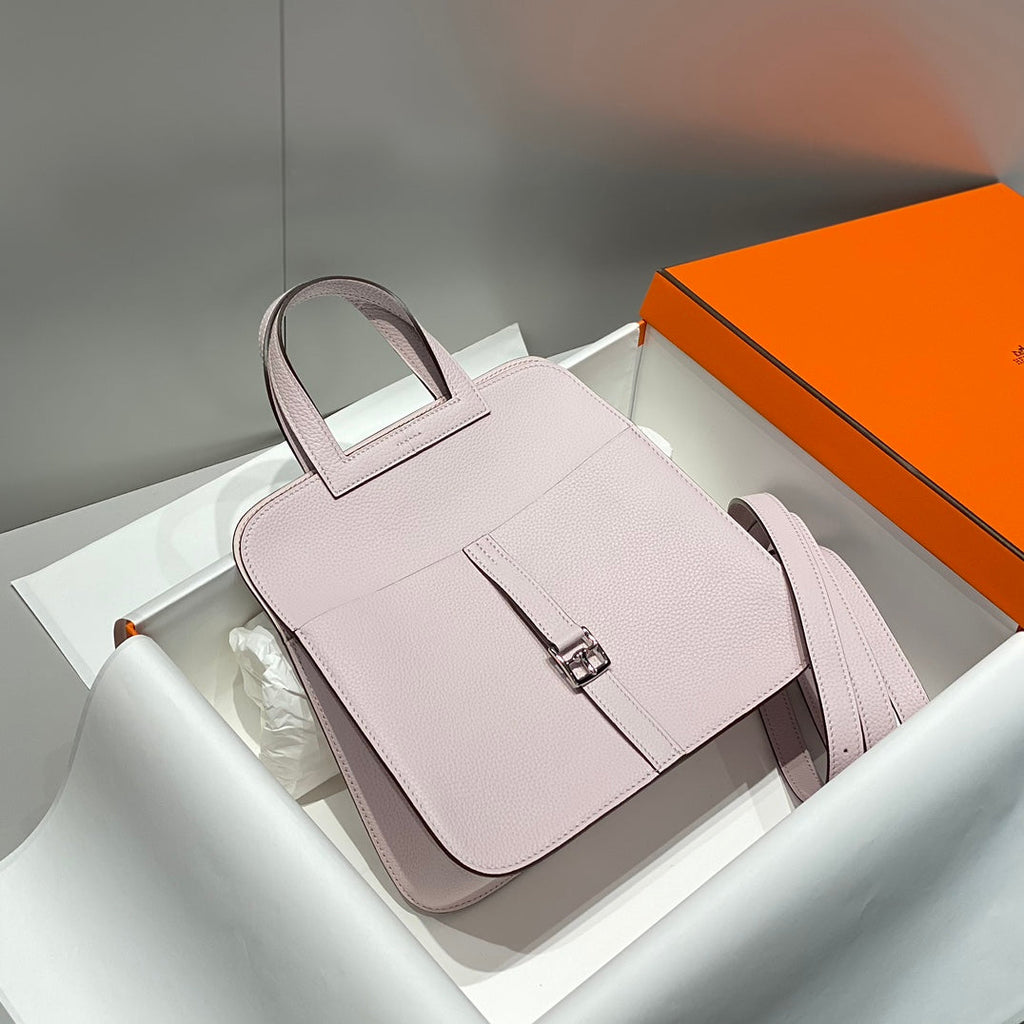 HALZAN 25 HANDLE BAG IN BABY PINK GRAINED CALFSKIN