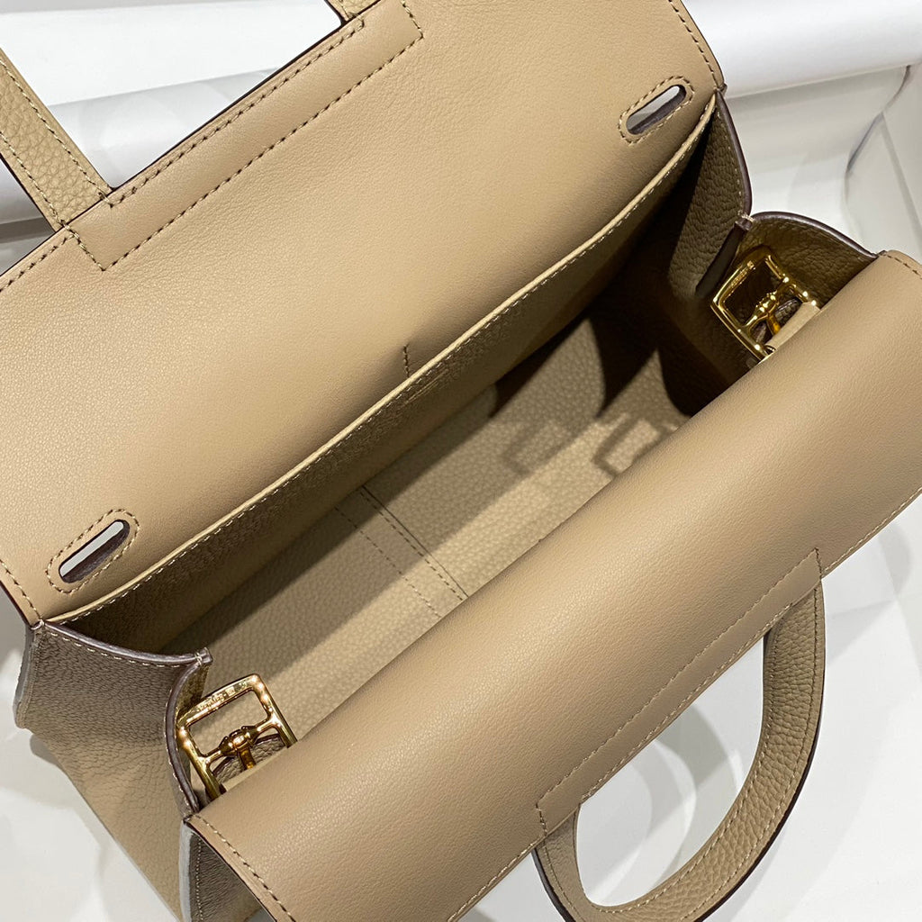 HALZAN 25 HANDLE BAG IN TAN BROWN GRAINED CALFSKIN