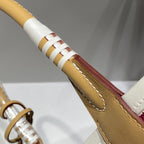 STEEPLE 28 BAG IN OFF-WHITE MIX PERSIAN PLUM RED CANVAS AND BROWN SWIFT LEATHER