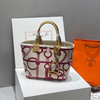 STEEPLE 28 BAG IN OFF-WHITE MIX PERSIAN PLUM RED CANVAS AND BROWN SWIFT LEATHER