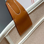 STEEPLE 28 BAG IN OFF-WHITE MIX LIGHT RED CANVAS AND BROWN SWIFT LEATHER