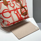 STEEPLE 28 BAG IN OFF-WHITE MIX LIGHT RED CANVAS AND BROWN SWIFT LEATHER