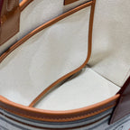 STEEPLE 28 BAG IN BEIGE CANVAS AND BROWN SWIFT LEATHER