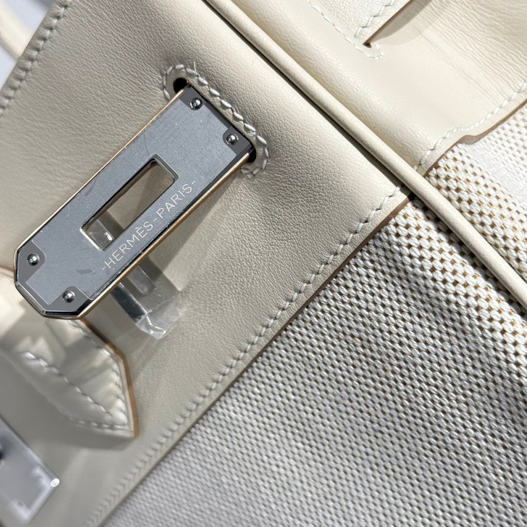 HM Birkin 35cm Milkshake White Canvas with Swift Leather Silver Hardware