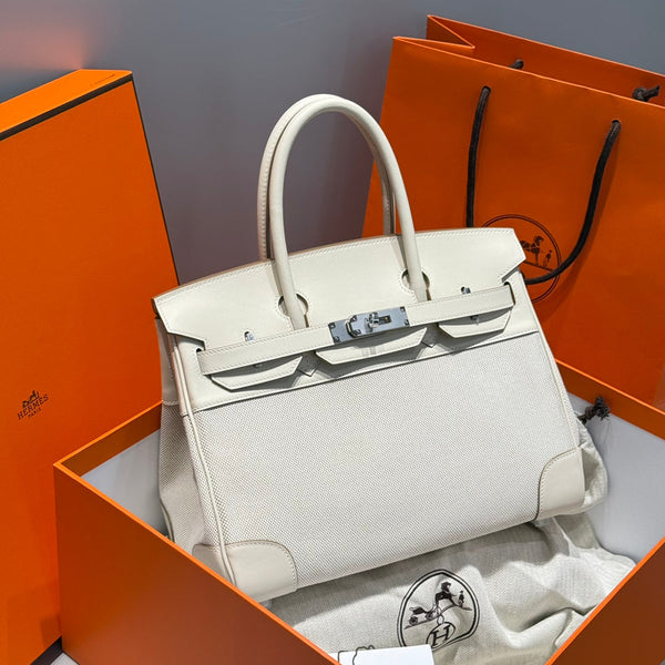 HM Birkin 35cm Milkshake White Canvas with Swift Leather Silver Hardware
