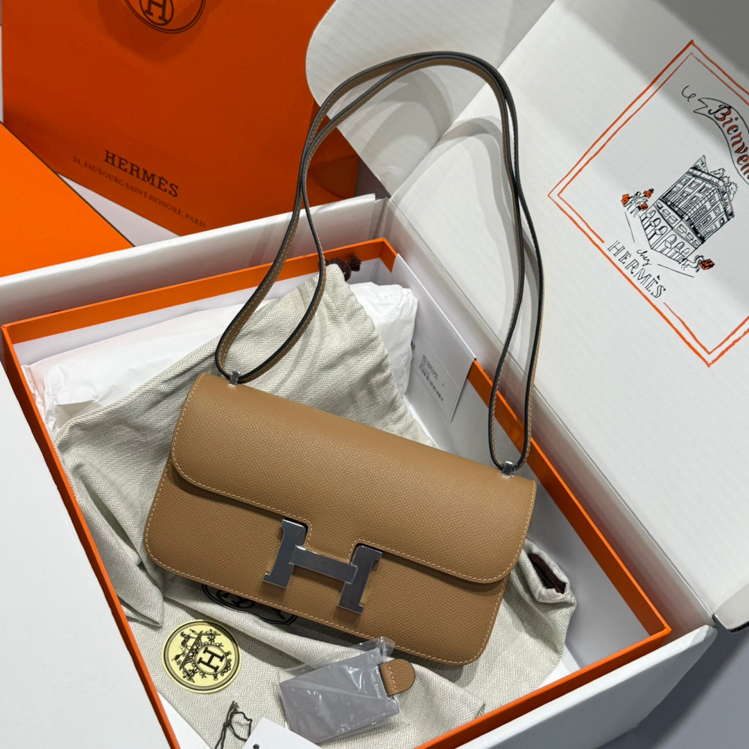 HM Constance Elan 24cm Bag Brown Epsom Leather Silver Hardware