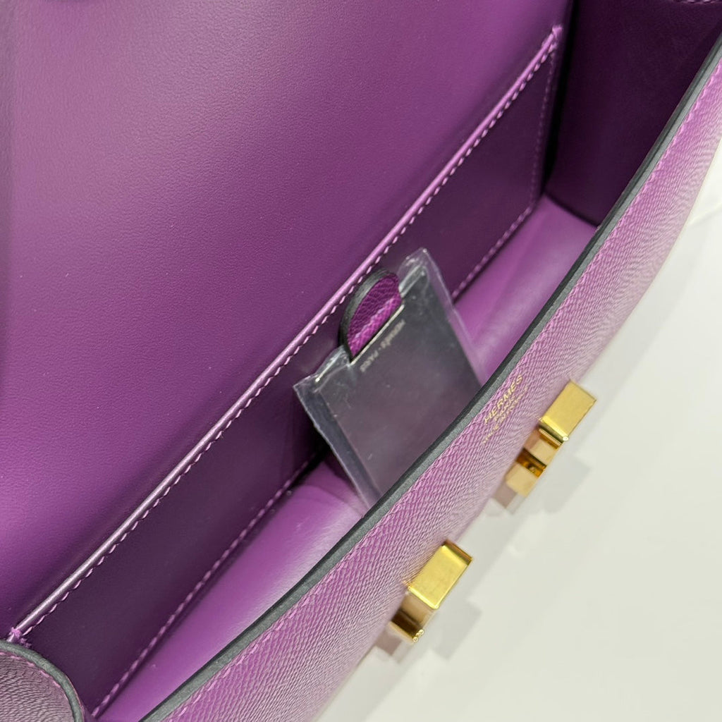 HM Constance Elan 24cm Bag Purple Epsom Leather Gold Hardware