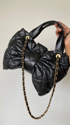 CC 25 AW Mini Bow Bag 38cm Black Shiny Lambskin
