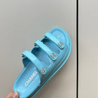 dad sandals cloud blue triple strap lambskin mules