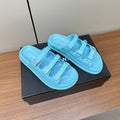dad sandals cloud blue triple strap lambskin mules