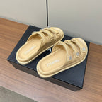 dad sandals beige triple strap lambskin mules