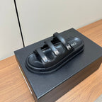 dad sandals black triple strap lambskin mules