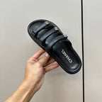 dad sandals black triple strap lambskin mules