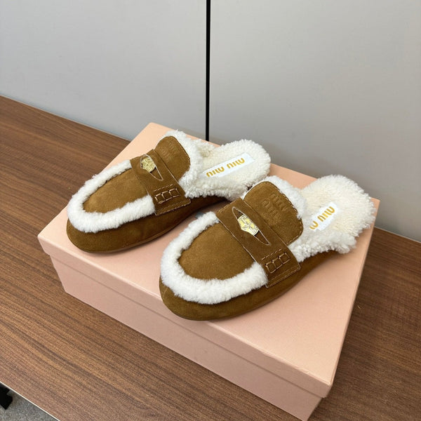 Miu Mule Half Fur   Brown Suede