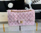 MEDIUM FLAP BAG 25 IN LIGHT PINK TWEED GOLD HARDWARE