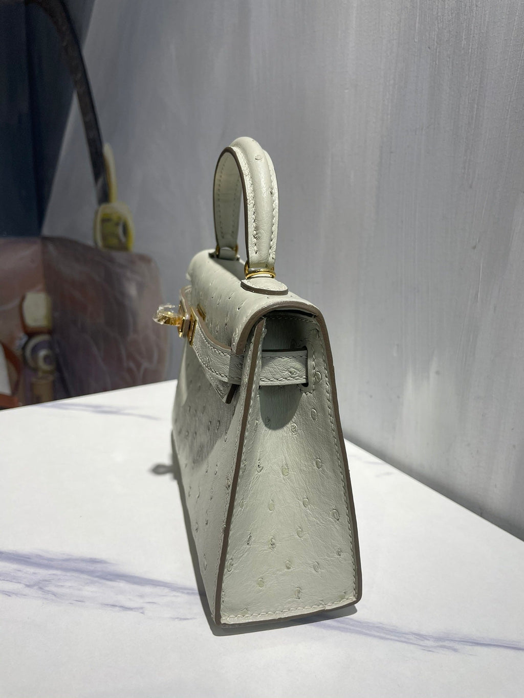 Hermes Kelly 19 Sellier Off White Ostrich Leather Bag GHW (need 25 day to produce) 270336