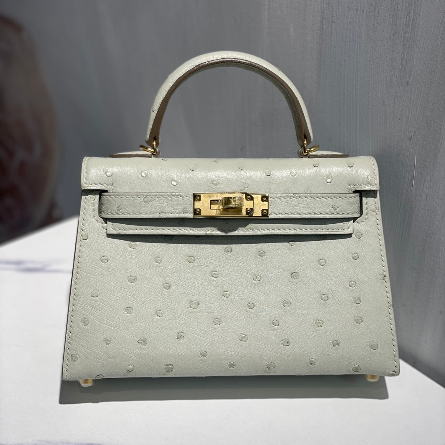 Hermes Kelly 19 Sellier Off White Ostrich Leather Bag GHW (need 25 day to produce) 270336