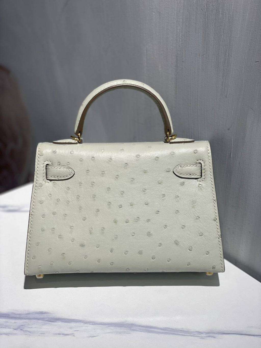 Hermes Kelly 19 Sellier Off White Ostrich Leather Bag GHW (need 25 day to produce) 270336