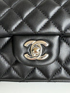 24c mini flap bag 20cm with top handle black calfskin silver hardware