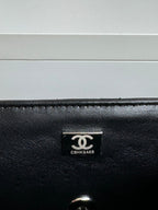 24c mini flap bag 20cm with top handle black calfskin silver hardware