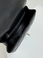 24c mini flap bag 20cm with top handle black calfskin silver hardware