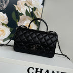 24c mini flap bag 20cm with top handle all black calfskin