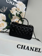24c mini flap bag 20cm with top handle all black calfskin