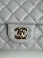 24c mini flap bag 20cm with top handle grey calfskin