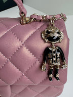 24c mini flap bag 20cm with top handle pink violet calfskin