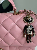 24c mini flap bag 20cm with top handle pink calfskin silver hardware
