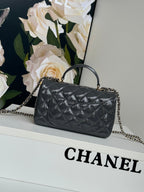 24c mini flap bag 20cm with top handle grey patent calfskin