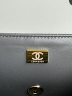 24c mini flap bag 20cm with top handle grey patent calfskin