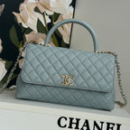 coco handle medium 29cm sky blue quilted caviar leather gold hardware