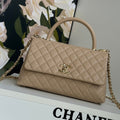 coco handle medium 29cm pink beige quilted caviar leather gold hardware
