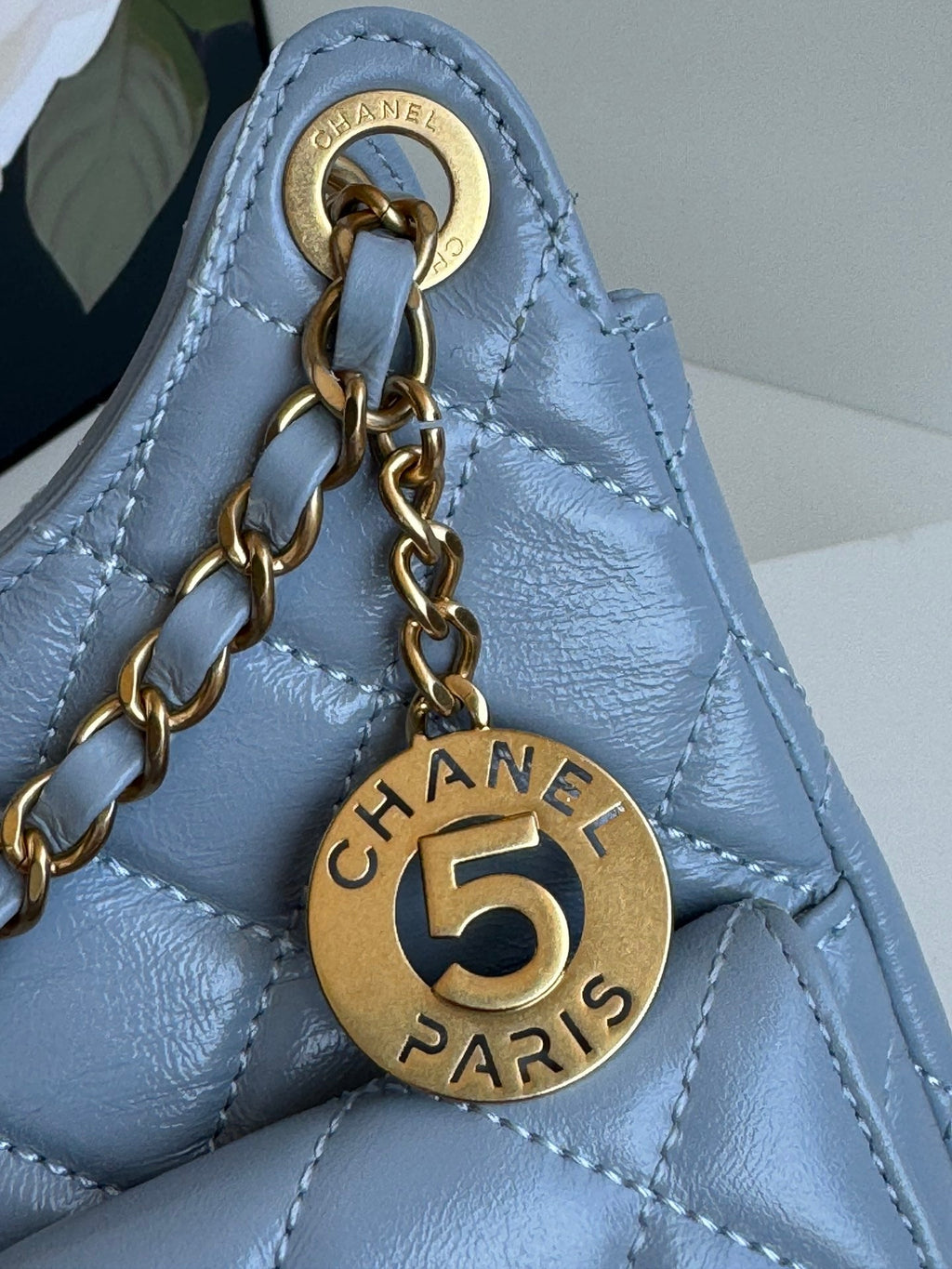 CC 23C Small Hobo Bag 21.5 Cloud Blue Lambskin Gold Hardware