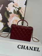 SMALL BOX BAG 18 IN BURGUNDY RED LAMBSKIN GOLD HARDWARE