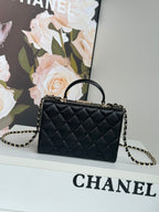SMALL BOX BAG 18 IN BLACK LAMBSKIN GOLD HARDWARE