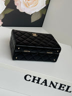 SMALL BOX BAG 18 IN BLACK LAMBSKIN GOLD HARDWARE