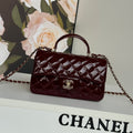 MINI FLAP BAG 20 IN MAHOGANY RED GLOSSY CALFSKIN GOLD HARDWARE
