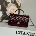 MINI FLAP BAG 20 IN MAHOGANY RED GLOSSY CALFSKIN GOLD HARDWARE