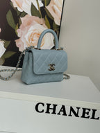 CC 24K Coco Handle Nano 14.5cm Cloud Blue Grained Calfskin Gold Hardware