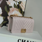 BOY BAG WITH GOLD HARDWARE MEDIUM 25 IN PINK NUDE CALFSKIN