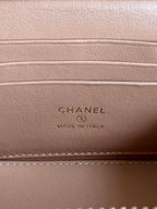 SMALL VANITY CASE 17 WITH HANDLE IN RUSSET BROWN CALFSKIN GOLD METAL CHAIN